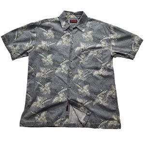 Wolverine Tropical Button Up Shirt Palm Print Gray Short Sleeve Men’s L
